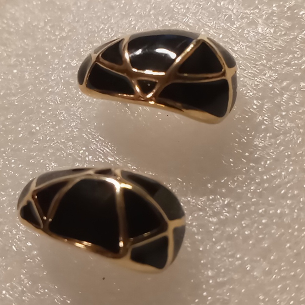 Trifari gold & black enamel half moon earrings.